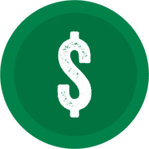 En ikon med ett dollartecken i vitt på grön bakgrund.